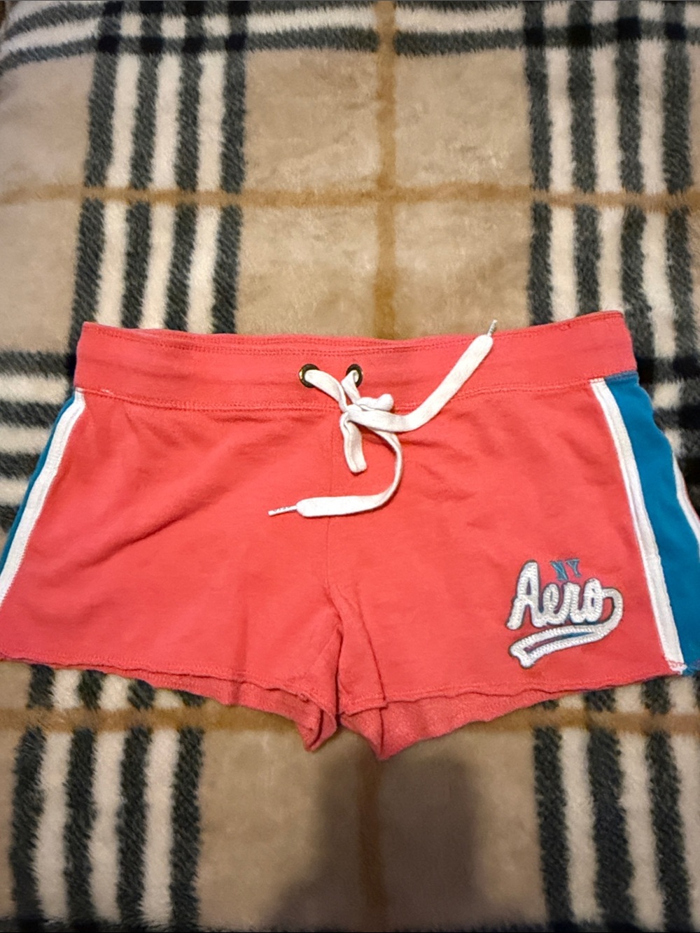 Vintage Aeropostale Coral Pink Athletic Shorts with Blue Side Panels